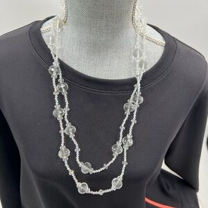 Art deco facet cut clear crystal glass beaded necklace